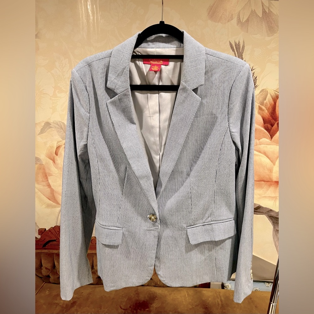Catherine Malandrino striped one-button blazer, Grey Size Large